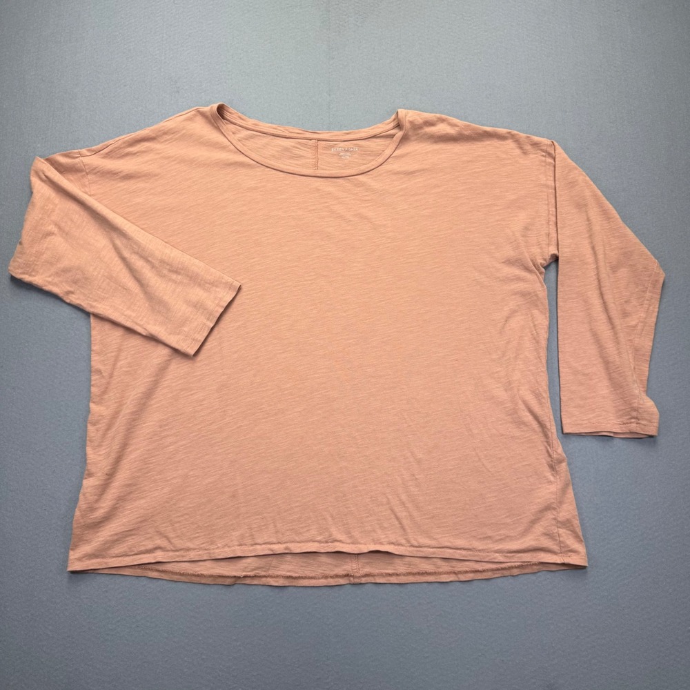 Eileen Fisher Womens XL Organic Cotton Slub Knit Boxy 3/4 Sleeve Top Orange READ